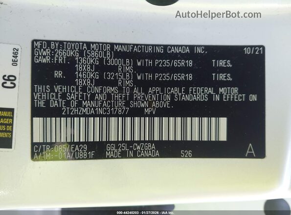 2T2HZMDA1NC317877 2022 LEXUS RX 350 Белый Вид подкапотного пространства