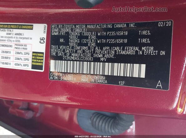 2T2HZMDA5LC239083 2020 LEXUS RX 350 Red Widok komory silnika