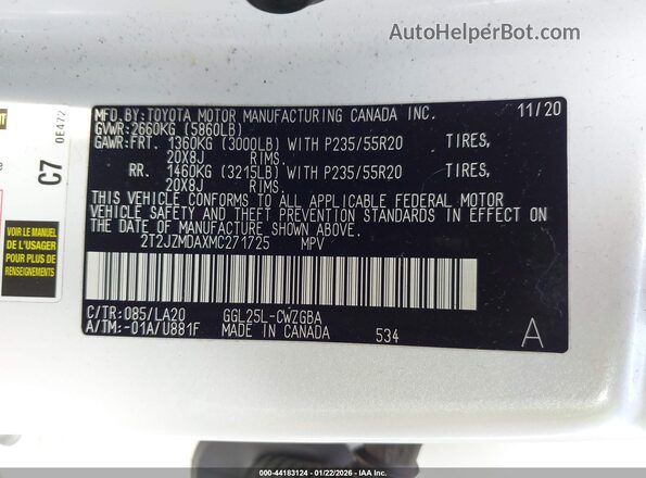 2T2JZMDAXMC271725 2021 LEXUS RX 350 Белый Вид подкапотного пространства
