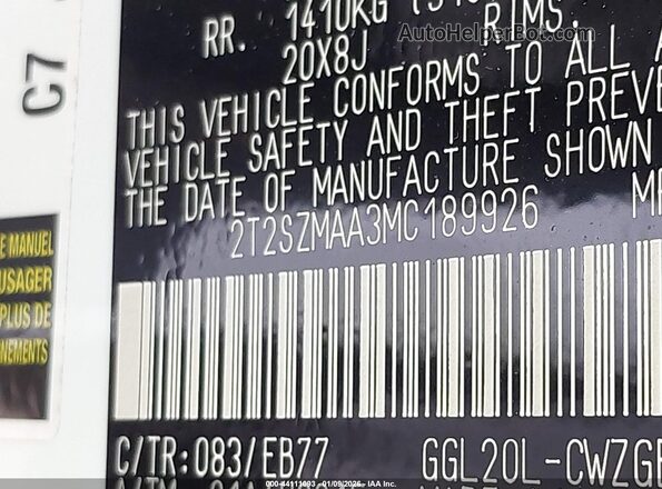 2T2SZMAA3MC189926 2021 LEXUS RX 350 White Widok komory silnika