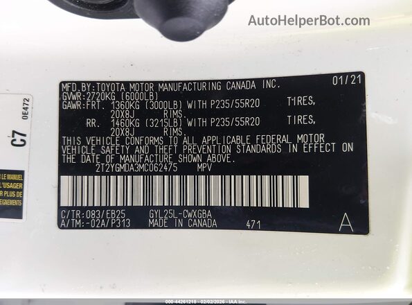 2T2YGMDA3MC062475 2021 LEXUS RX 450H Белый Вид подкапотного пространства