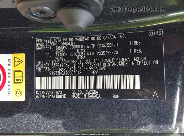 2T2ZZMCA2GC019489 2016 LEXUS RX 350 Black Вид підкапотного простору