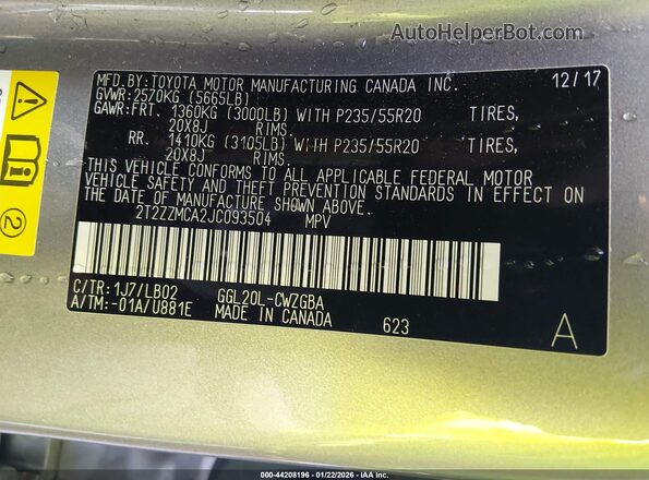 2T2ZZMCA2JC093504 2018 LEXUS RX 350 Золотой Вид подкапотного пространства