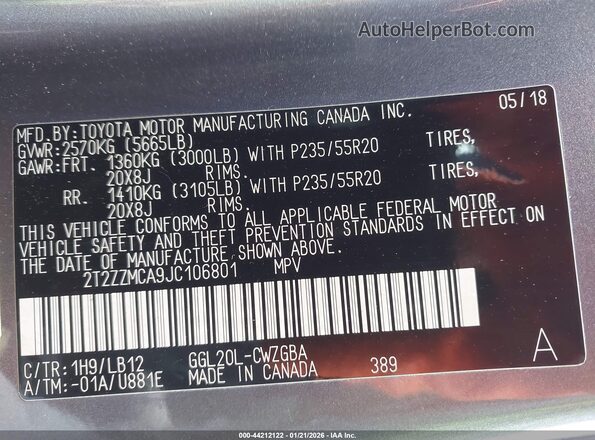 2T2ZZMCA9JC106801 2018 LEXUS RX 350 Серый Вид подкапотного пространства