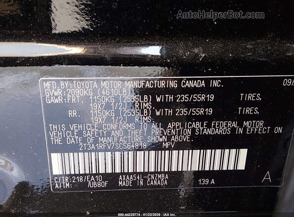 2T3A1RFV7SC564818 2025 TOYOTA LE Black Вид підкапотного простору