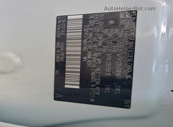 2T3DFREV7HW647866 2017 TOYOTA LIMITED White Widok naklejki z numerem VIN