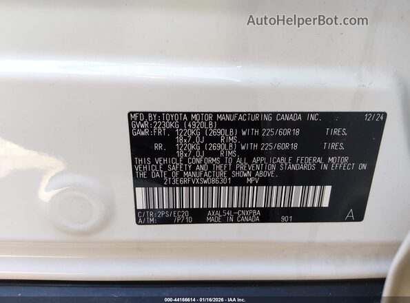2T3E6RFVXSW086301 2025 TOYOTA RAV4 HYBRID White Вид підкапотного простору