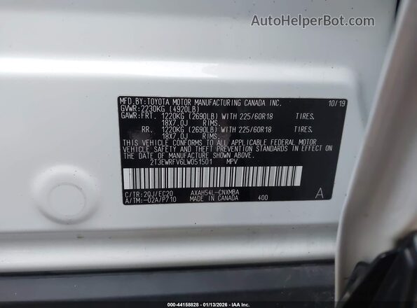 2T3EWRFV6LW051501 2020 TOYOTA RAV4 HYBRID Белый Вид подкапотного пространства