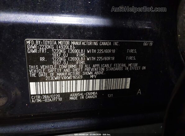 2T3EWRFVXKW016569 2019 TOYOTA RAV4 HYBRID Blue Widok komory silnika