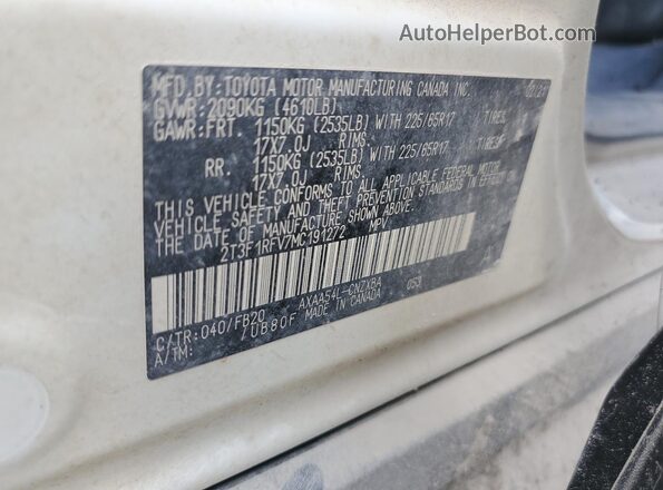 2T3F1RFV7MC191272 2021 TOYOTA LE White სალონის 360-გრადუსიანი ხედი