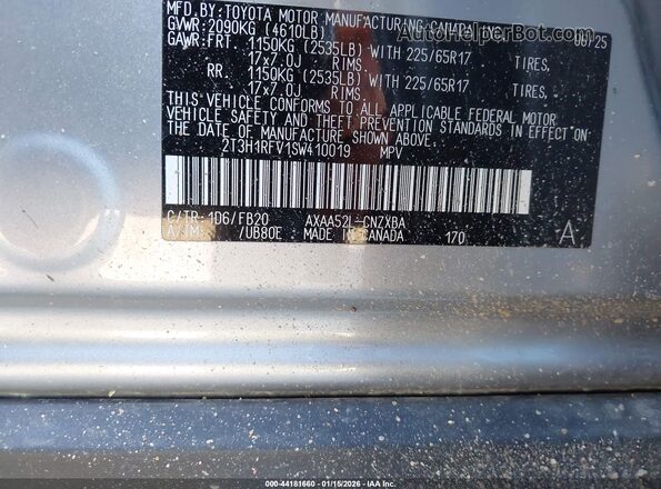 2T3H1RFV1SW410019 2025 TOYOTA LE Серебряный Вид подкапотного пространства
