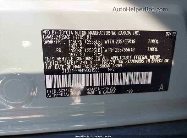 2T3J1RFV6KW031583 2019 TOYOTA RAV4 Green Engine compartment view