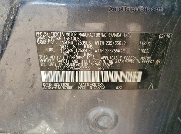 2T3JFREVXGW457755 2016 TOYOTA RAV4 Gray ძრავის განყოფილების ხედი