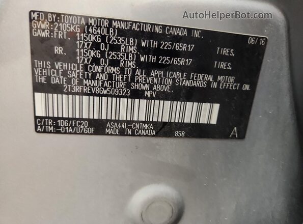 2T3RFREV8GW509323 2016 TOYOTA LE Silver Widok wnętrza 360 stopni