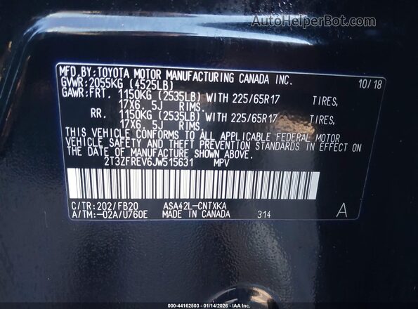 2T3ZFREV6JW515631 2018 TOYOTA LE Black Widok komory silnika