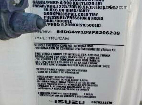 54DC4W1D9PS206238 2023 ISUZU NPR White Vista interior trasera