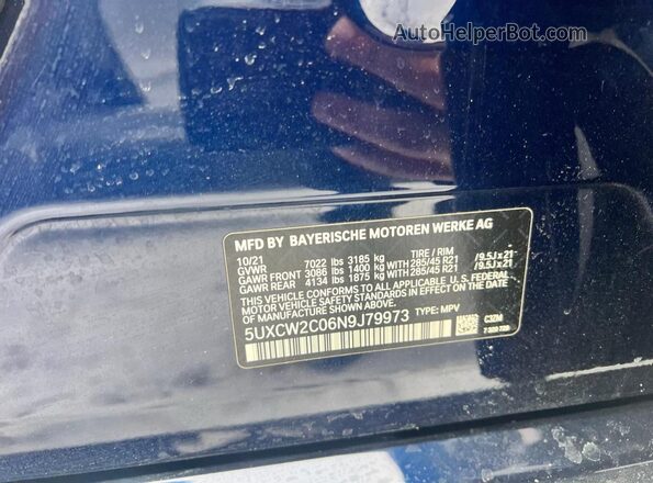 5UXCW2C06N9J79973 2022 BMW X7 Blue 