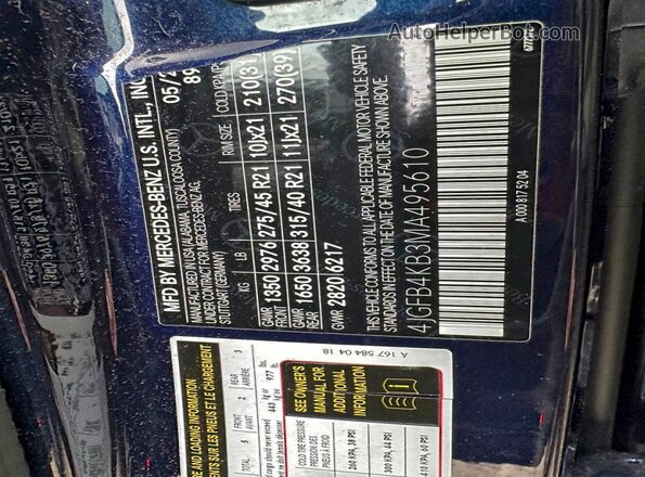 4JGFB4KB3MA495610 2021 MERCEDES-BENZ GLE-CLASS Blue Vista interior trasera