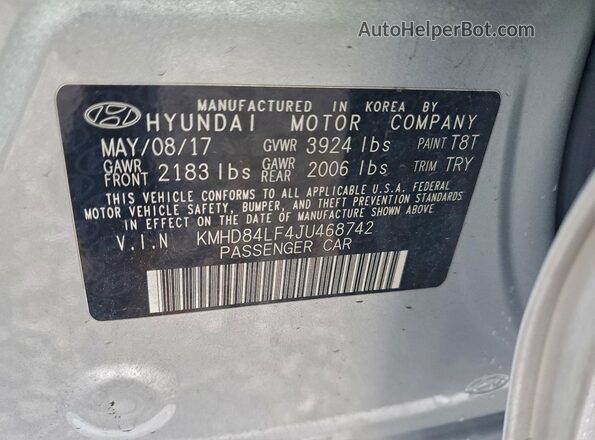 KMHD84LF4JU468742 2018 HYUNDAI ELANTRA Серебряный Вид наклейки с VIN-кодом
