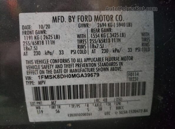 1FMSK8DH0MGA39679 2021 FORD FORD EXPLORER Gray 360 interior view