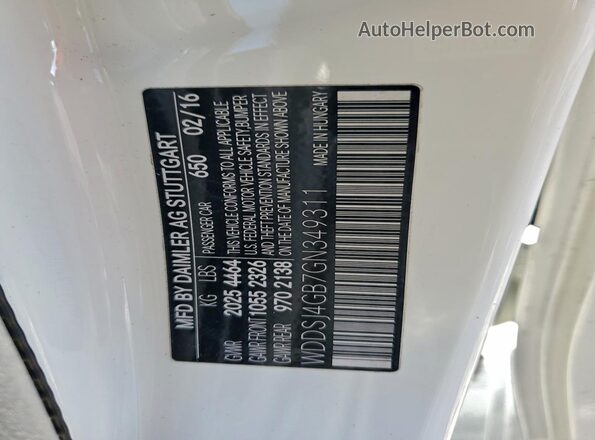 WDDSJ4GB7GN349311 2016 MERCEDES-BENZ CLA-CLASS Белый Вид наклейки с VIN-кодом