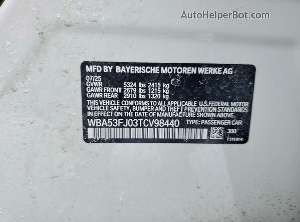 WBA53FJ03TCV98440 2026 BMW OTHER White VIN sticker view