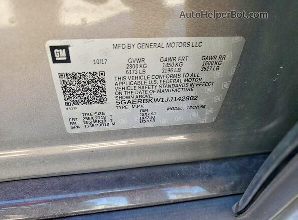 5GAERBKW1JJ142802 2018 BUICK ENCLAVE Brown Widok wnętrza 360 stopni
