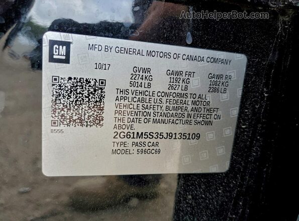 2G61M5S35J9135109 2018 CADILLAC XTS Black Widok naklejki z numerem VIN