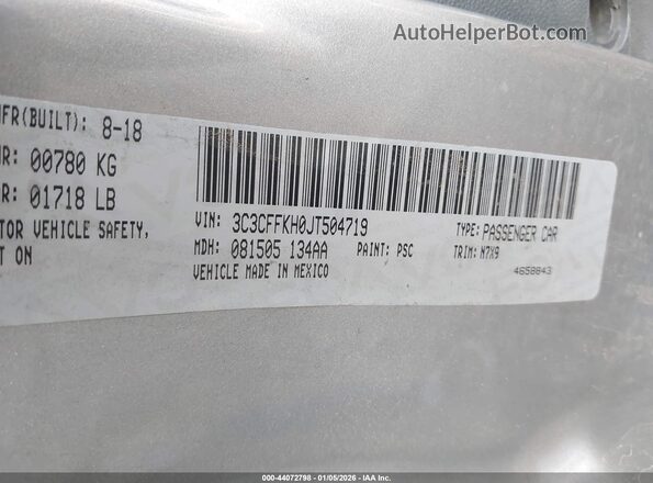 3C3CFFKH0JT504719 2018 FIAT 500 Серебряный Вид подкапотного пространства
