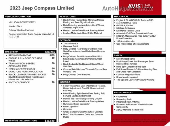 3C4NJDCN2PT557071 2023 JEEP COMPASS Red Widok naklejki z numerem VIN