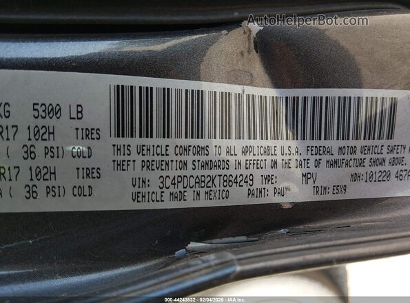 3C4PDCAB2KT864249 2019 DODGE JOURNEY Серый Вид подкапотного пространства