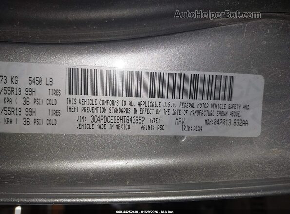 3C4PDCEG8HT643852 2017 DODGE JOURNEY Silver Vista del compartimento del motor
