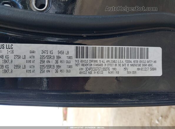 3C4PDCGG7GT199276 2016 DODGE JOURNEY Black Vista del compartimento del motor
