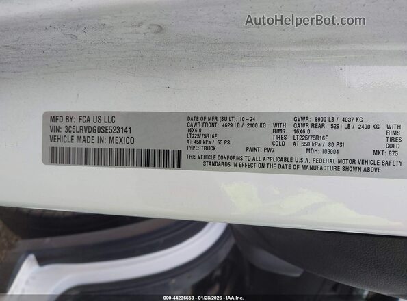 3C6LRVDG0SE523141 2025 RAM PROMASTER 2500 White ძრავის განყოფილების ხედი