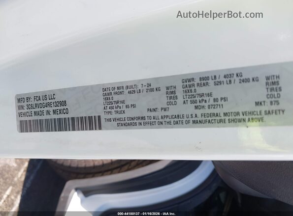 3C6LRVDG4RE132908 2024 RAM PROMASTER 2500 Белый Вид подкапотного пространства