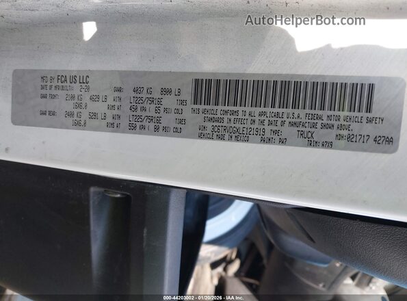 3C6TRVDGXLE121919 2020 RAM PROMASTER 2500 Белый Вид подкапотного пространства
