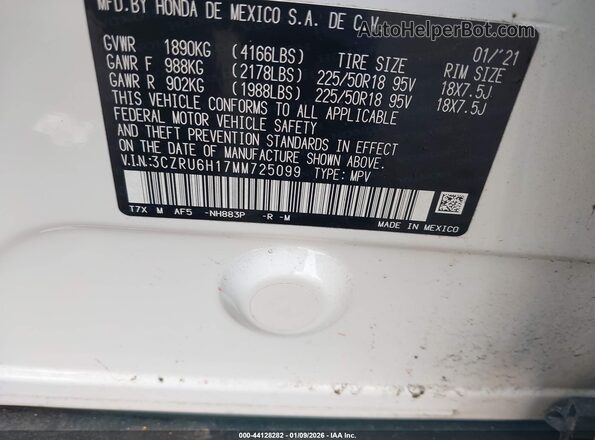3CZRU6H17MM725099 2021 HONDA HR-V White Widok komory silnika