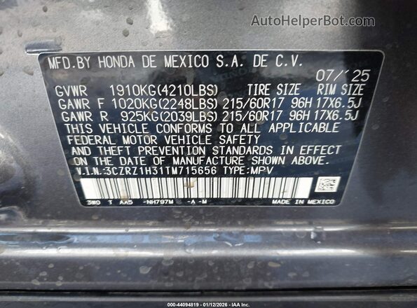 3CZRZ1H31TM715656 2026 HONDA HR-V Gray Widok komory silnika