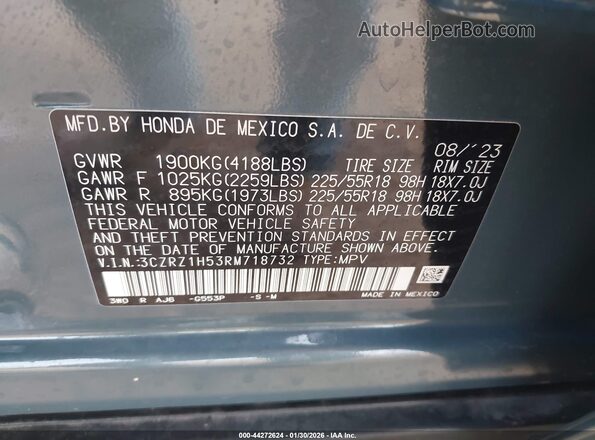 3CZRZ1H53RM718732 2024 HONDA HR-V Gray Vista del compartimento del motor