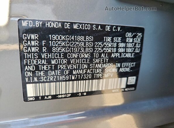 3CZRZ1H59TM717320 2026 HONDA HR-V Gray Widok komory silnika