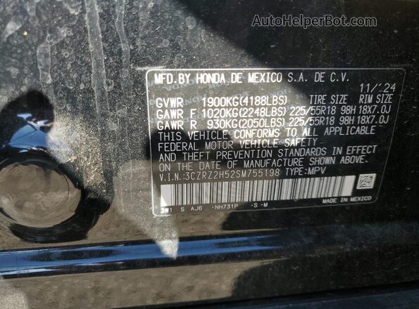 3CZRZ2H52SM755198 2025 HONDA HR-V Black Widok naklejki z numerem VIN