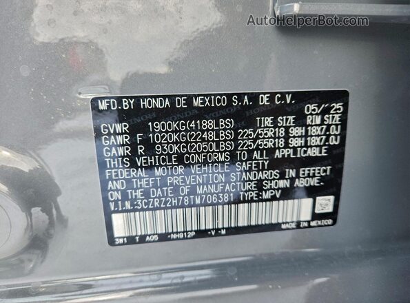 3CZRZ2H78TM706381 2026 HONDA HR-V Gray Widok wnętrza 360 stopni