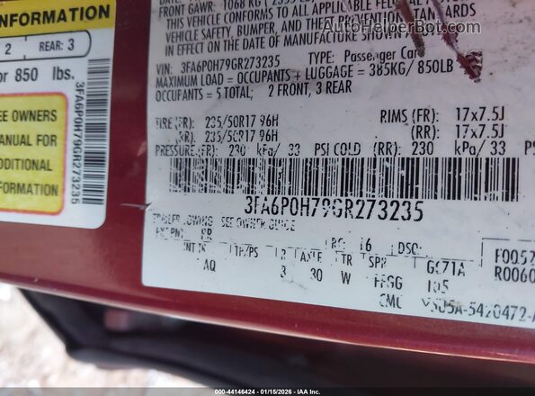 3FA6P0H79GR273235 2016 FORD FUSION Red Widok komory silnika
