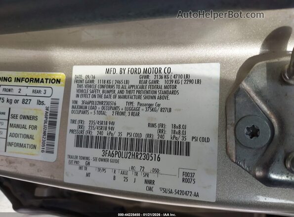 3FA6P0LU2HR230516 2017 FORD FUSION HYBRID Бежевый Вид подкапотного пространства