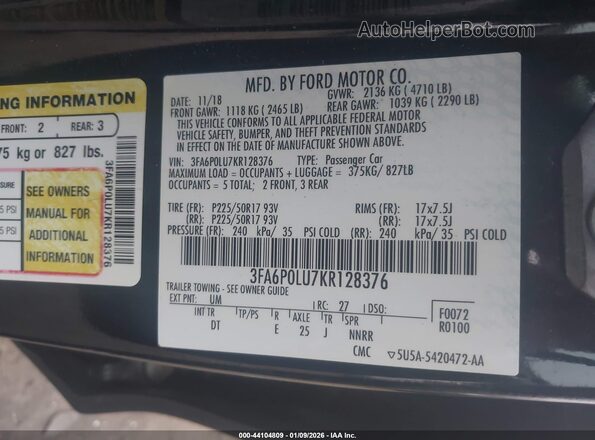 3FA6P0LU7KR128376 2019 FORD FUSION HYBRID Черный Вид подкапотного пространства