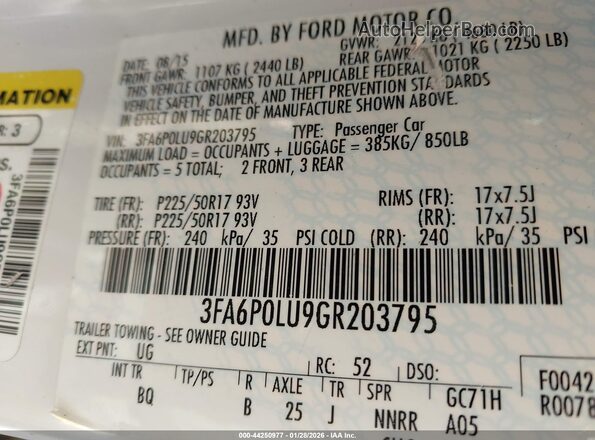 3FA6P0LU9GR203795 2016 FORD FUSION HYBRID Белый Вид подкапотного пространства