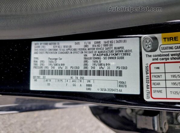 3FADP4BJ1KM113892 2019 FORD FIESTA Black Widok komory silnika