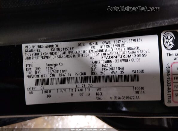 3FADP4FJXJM139559 2018 FORD FIESTA Черный Вид подкапотного пространства