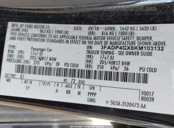 3FADP4GX8KM103132 2019 FORD FIESTA Black Vista del compartimento del motor