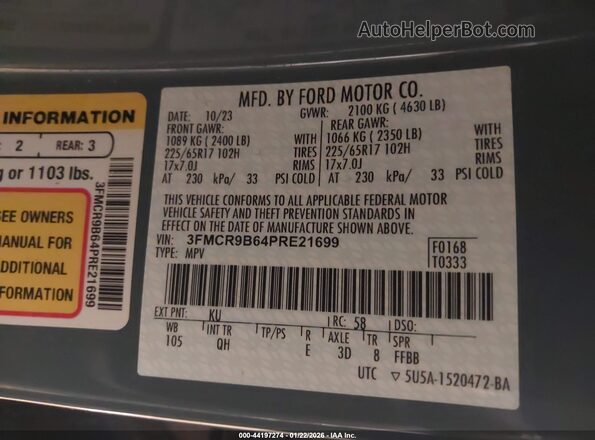 3FMCR9B64PRE21699 2023 FORD BRONCO SPORT Синий Вид подкапотного пространства